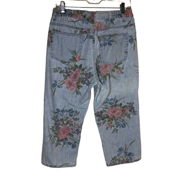 Graff Wear Light Wash Floral Print Cropped Jeans - Picture 2 of 12